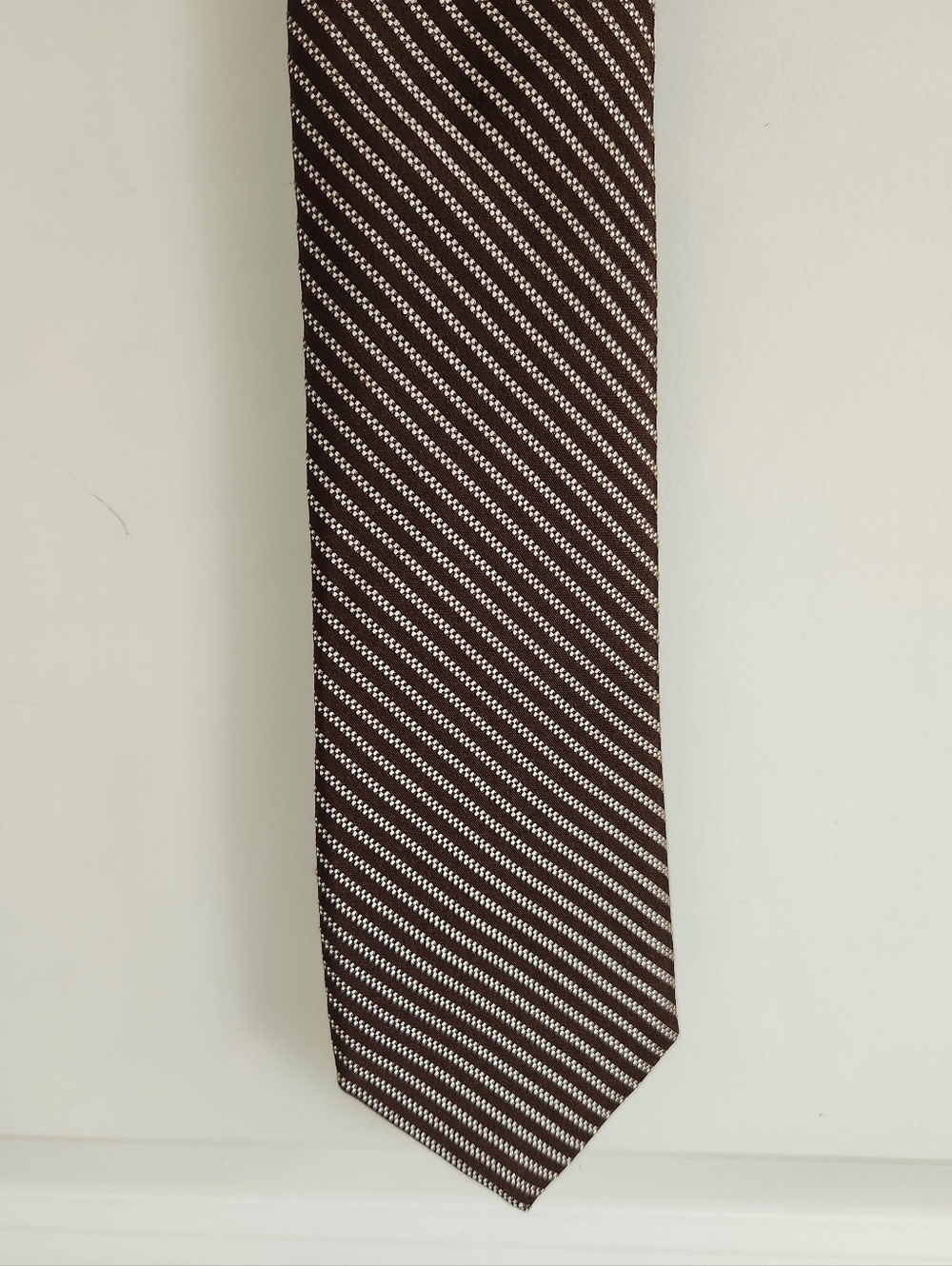 Hickey Freeman Striped Neck Tie Silk Wool Brown